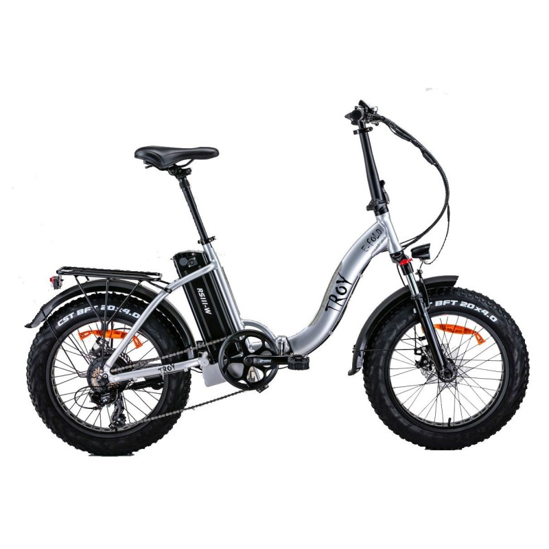 Troy FatBike e-Fold - Vélo électrique à pneus larges basse pression - Gris
