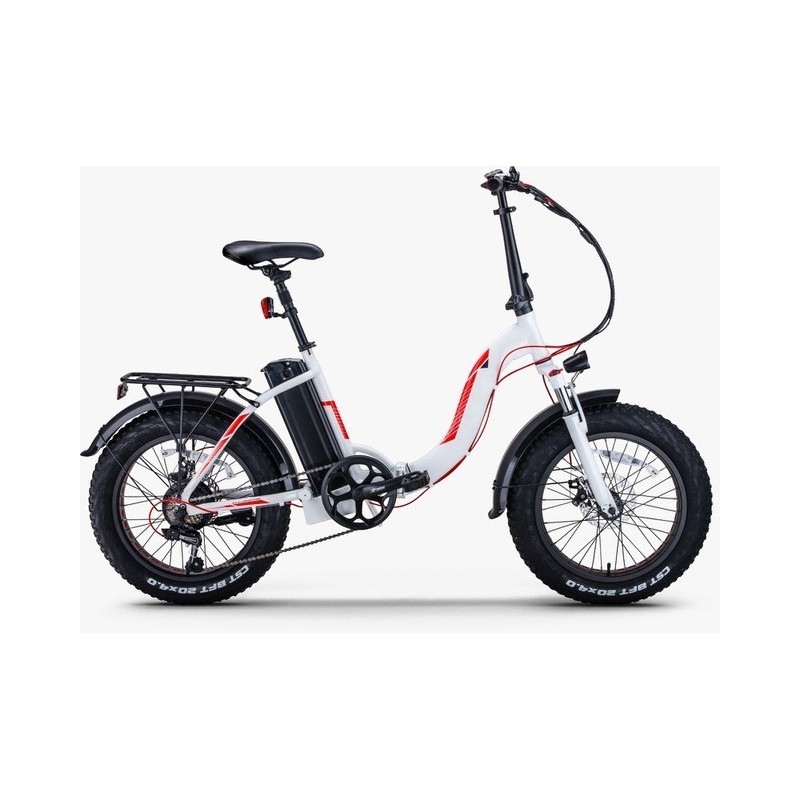 FatBike Troy e-Fold - Vélo électrique à pneus larges basse pression - Blanc & orange